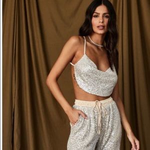 12th tribe “London time champagne” backless sequin top.